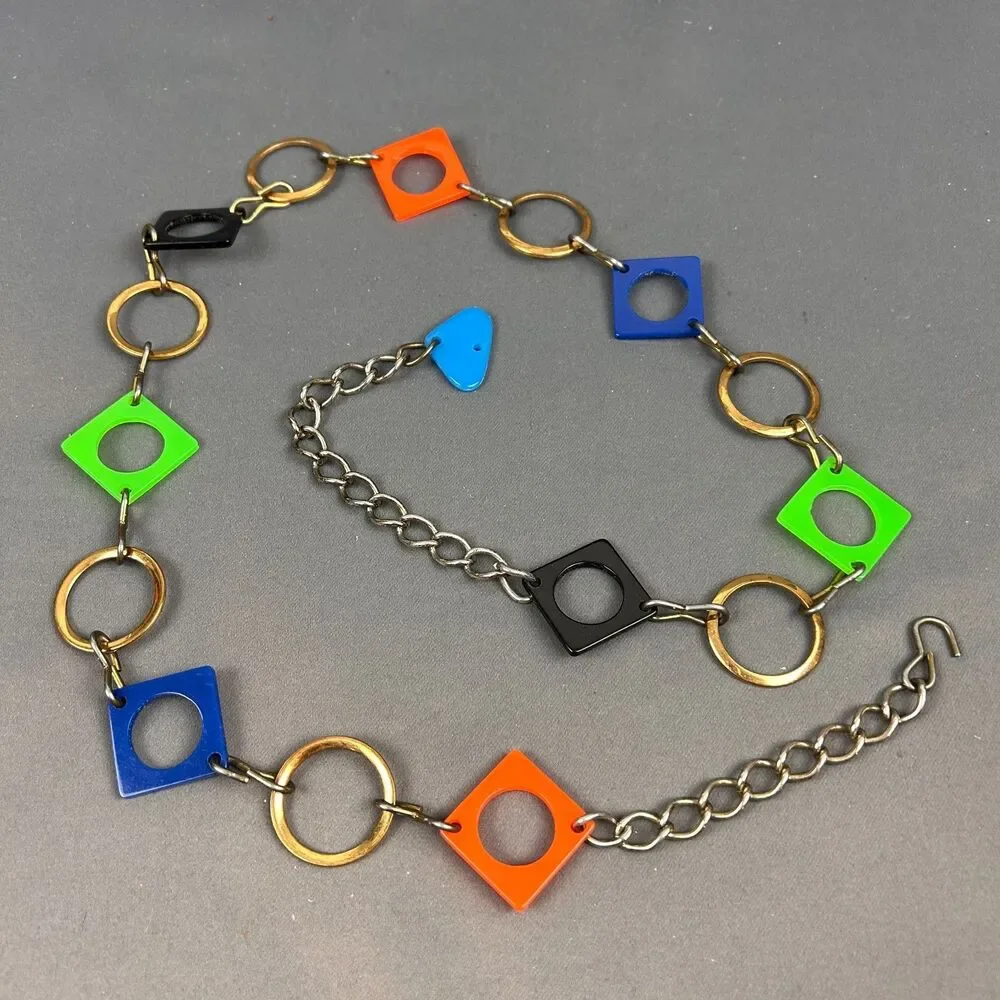 Vintage Metal + Plastic Geometric Chain Adjustable Belt 38
